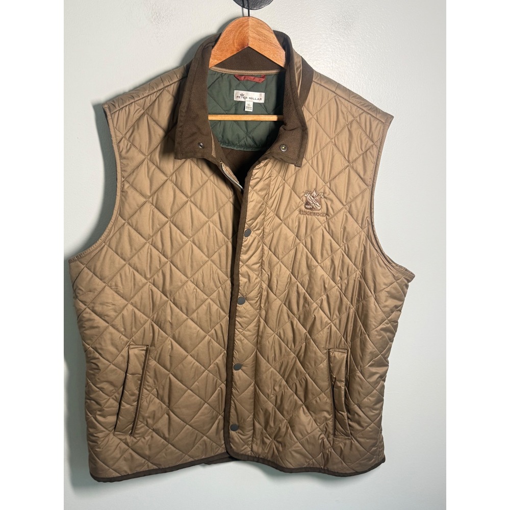 Peter Millar Essex Quilted Vest Mens XL Tan Brown Ridgewood Country Club Zip Up